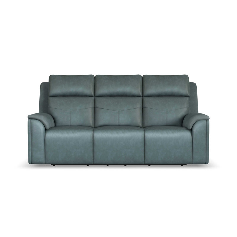 Titus Reclining Sofa With Power Headrests, Lumbar, Heat & Massage, Blue