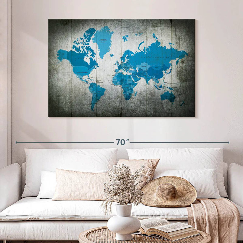 Carte du monde bleu Aliaz Continents, H 32 po x l 48 po