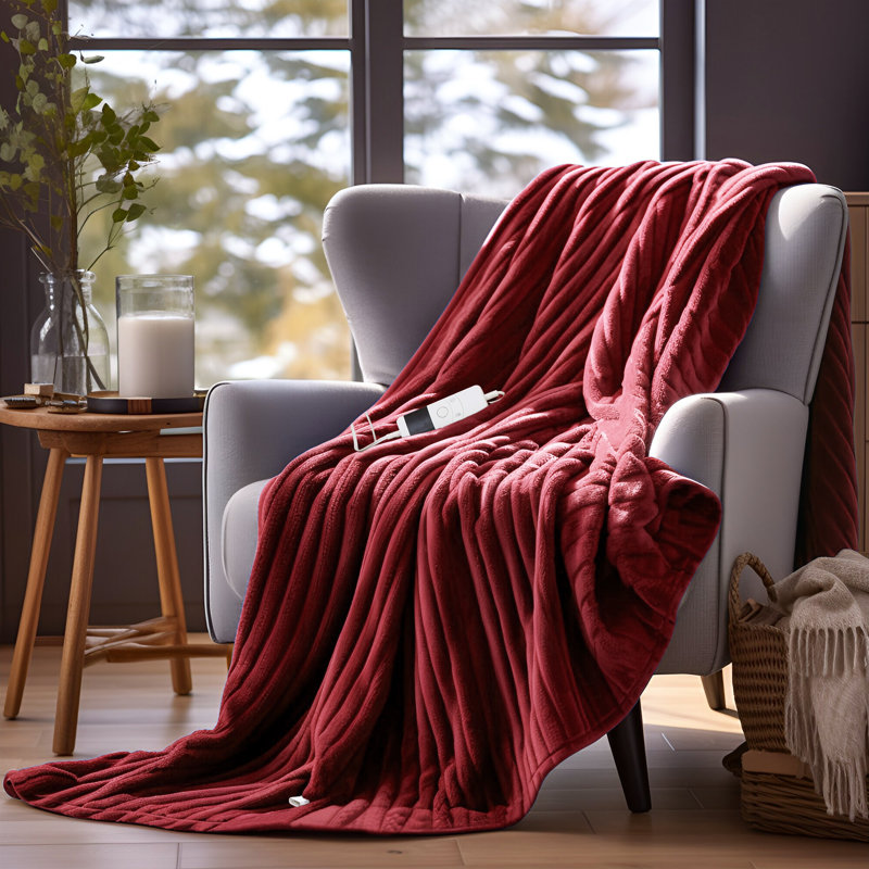 Heated Throw Blanket, 60" L x 50" W, Red