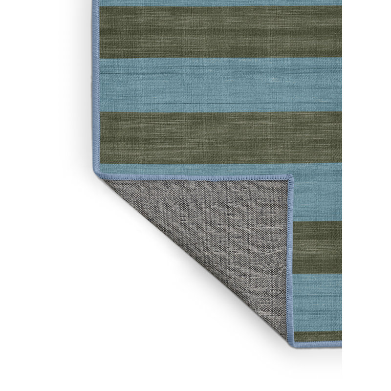 Tapis bleu à rayures horizontales lavable à la machine, Carré 8 pi