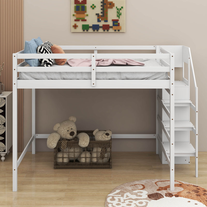 Lit mezzanine double avec garde-robe, Blanc