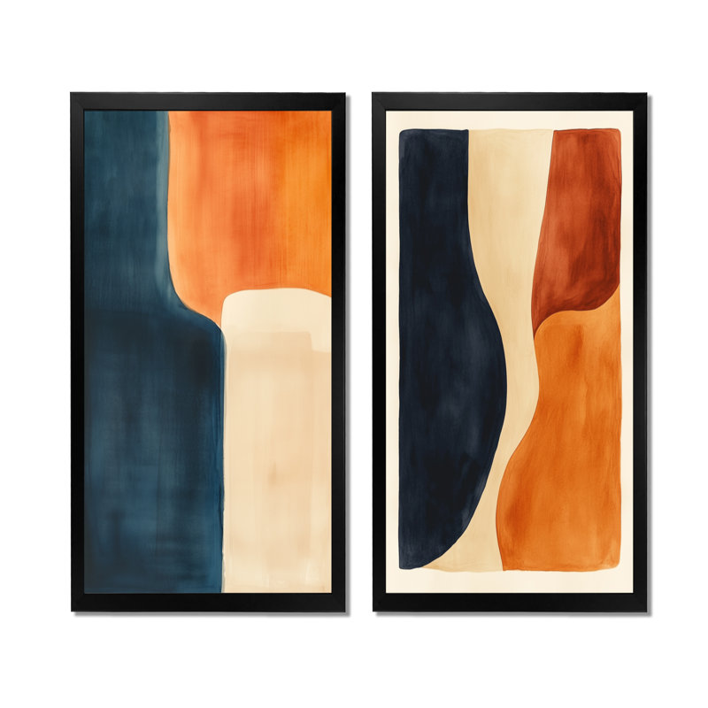 Formes abstraites équilibrées I - Tableau en deux parties aux formes modernes abstraites, 32" H x 32" W, Black Picture Framed