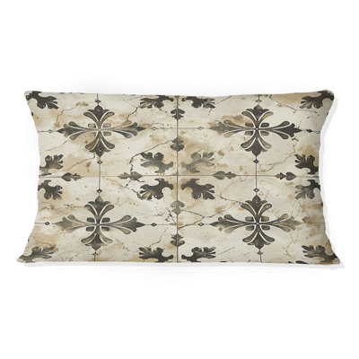 Carreaux floraux beige et noir Country IV - Coussin floral