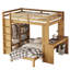 Lit double superposé double / double au-dessus de simple avec lit inférieur amovible, bureau, structure de lit mezzanine en bois massif avec tablettes et garde-robe, naturel-117530240-117530242
