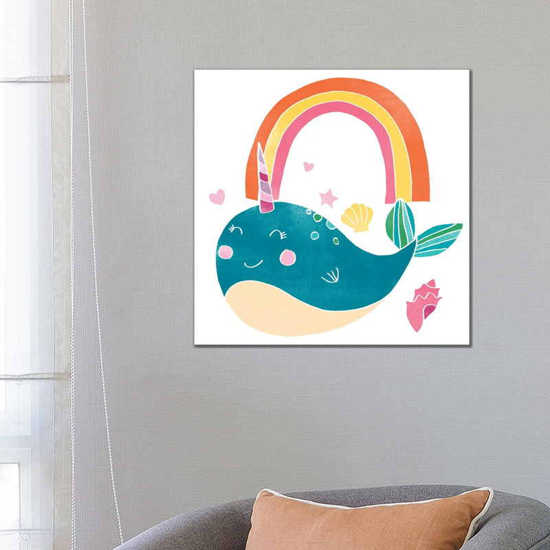 Happy Narwhals I by June Erica Vess - Wrapped Canvas Painting, 66.04 cm H x 66.04 cm W