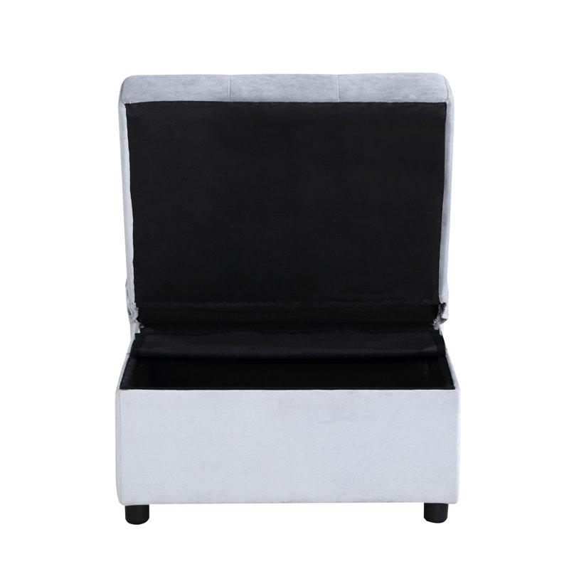 Banc à plateau relevable en bois massif avec capitonnage en velours gris, rangement escamotable et rangement intérieur pratique pour le velours, le lit et l'espace