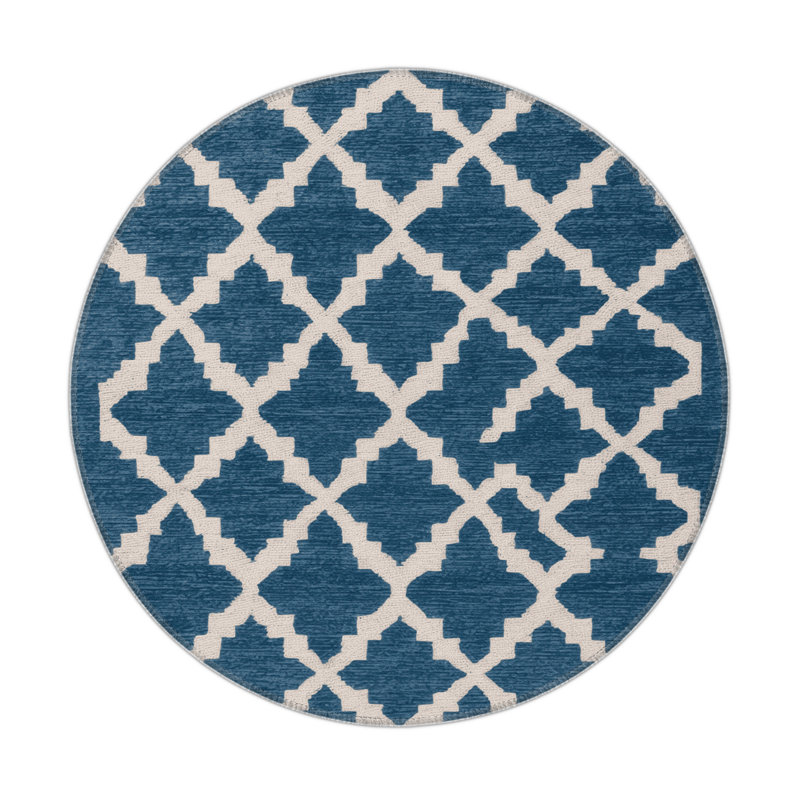 Tapis bleu intérieur et extérieur Trellis, Rond 5 pi