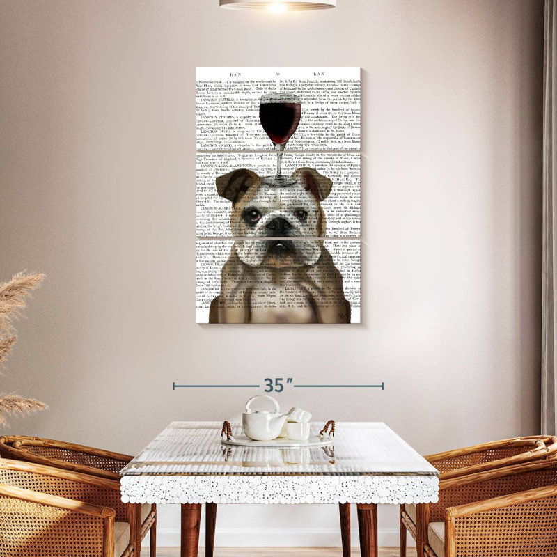 Chien au vin, bouledogue anglais, H 45 po x l 28 po