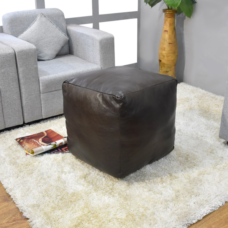 BBH HOMES HANDMADE ECO-FRIENDLY SQUARE SHAPED STUFFED BUFFALO LEATHER CHOCOLATE BROWN POUF - 18" x 18" x 18", Square Shape, Brown Color, Plain Solid Design, Genunie Buffalo Leather, Recycled Cotton Stuffed, Seating Pouf For Living Room, Study Room, Patio