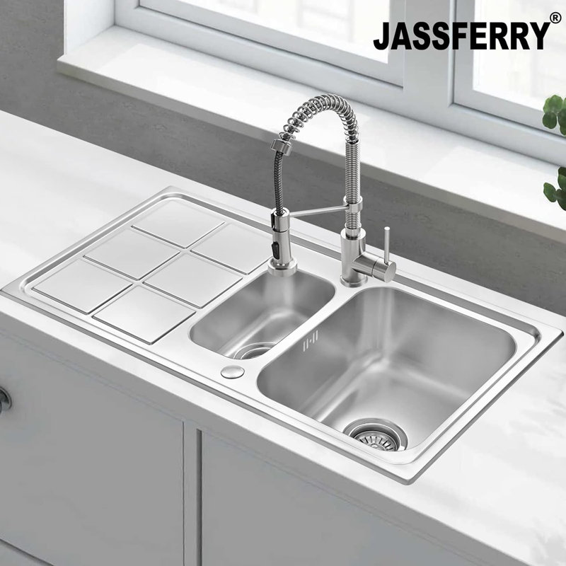 Marlow Home Co. Argelio 500mm W Double Bowl Stainless Steel Drop-In Kitchen Sink with 2 Faucet Holes