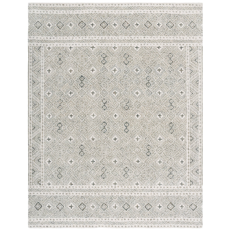 Mariame Hand Tufted Wool/Cotton Geometric Rug in Ivory, Rectangle 8' x 10'
