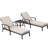 3-Piece Teak Lounge Chair Set, Never-Rust Aluminum Pool Lounge Chairs With Side Table, Outdoor Chaise Lounge With Gray Cushions, Outdoor Lounge Furniture Set For Poolside, Beach, Yard, Patio,Black-1313755615