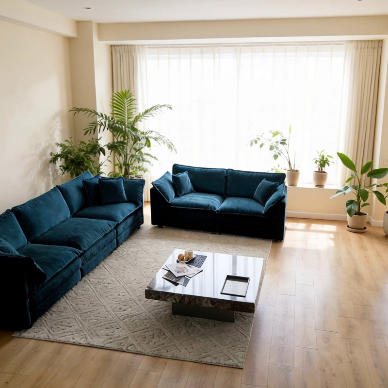 Ensemble de canapé en tissu chenille, confort d'assise profond, mobilier de salon moderne, revêtement en chenille, Bleu