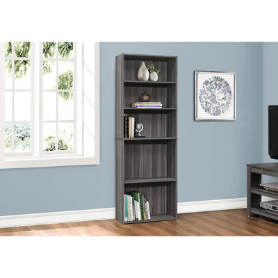 Bibliothèque 72 "H 72" en stratifié gris, 6 niveaux, pour bureau et chambre à coucher, transitionnel, 3 tablettes réglables, 2 tablettes fixes fixes, avec bibliothèque basculante H 72 ", stratifié et chambre à coucher