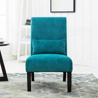 Fauteuil d'appoint contemporain sans accoudoirs en tissu chenille bleu sarcelle