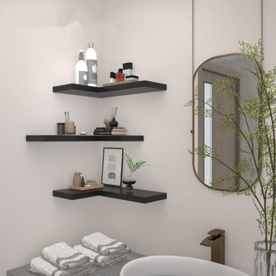 Corner Floating Shelves with Invisible Brackets, Set of 3