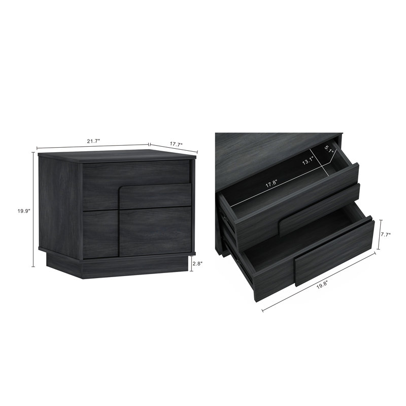 Horizon 22" Modern Nightstand with Easy Snap Assembly and 2 Full Extension Drawers in Charcoal Gray, Charcoal Gray