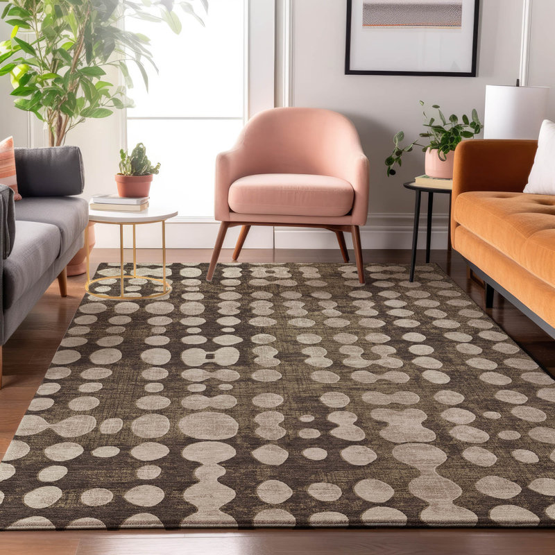 Tapis brun Prisco lavable à la machine de qualité supérieure, Rectangle 9 pi x 12 pi