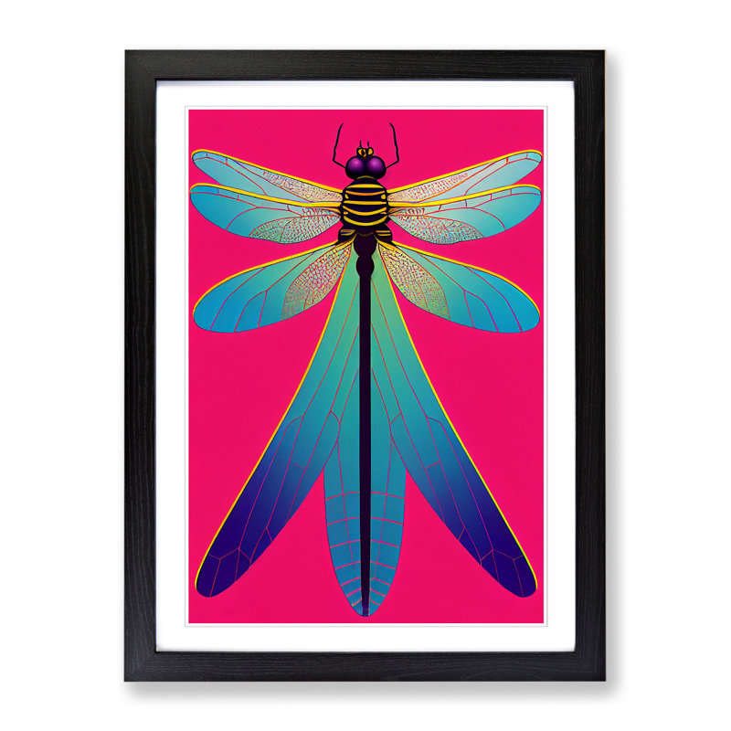 Dragonfly Pop Art - Picture Frame Print, Black, 46cm H x 34cm W x 2cm D
