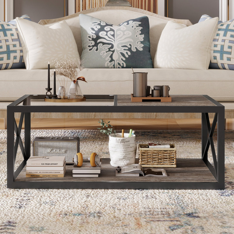 Table basse contemporaine pour le salon et la chambre à coucher, verre lisse et moderne, hauteur 14,88 po, demi-verre de style moderne, assemblage facile, hauteur