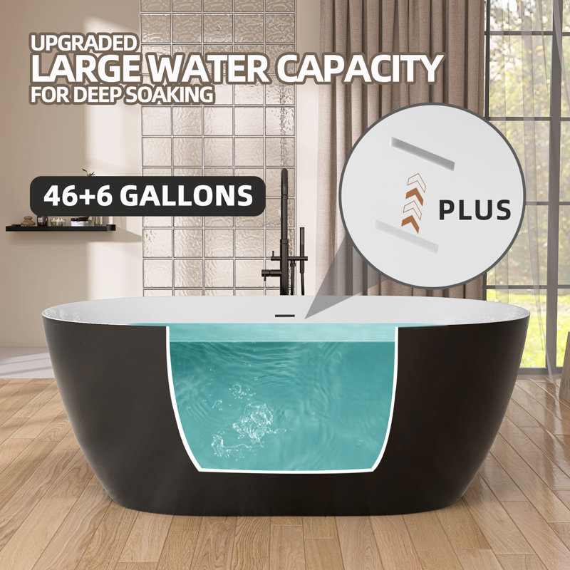 51'' x 27.5'' Freestanding Soaking Acrylic Bathtub, Matte Black