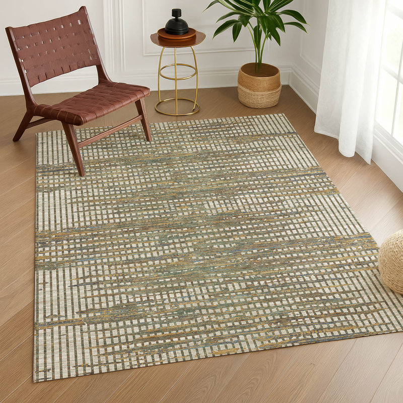 Tapis abstrait intérieur / extérieur lavable à la machine Chantille ACN2642, Beige, 9 pi x 12 pi