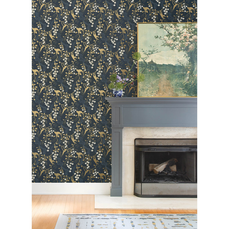 Linden Black Jungle Canopy Wallpaper, Blue