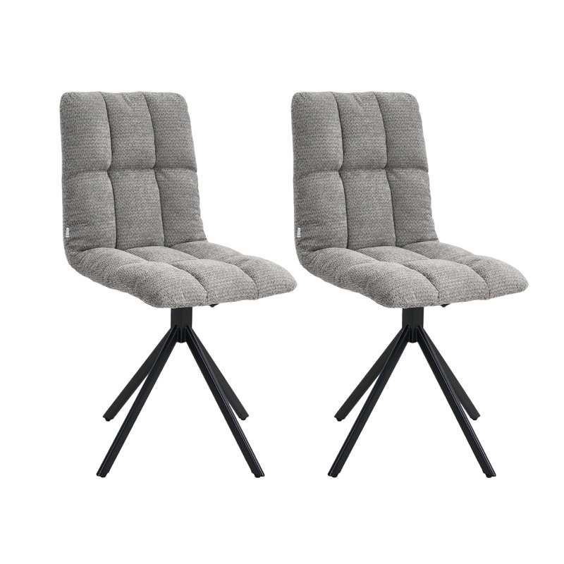 Set of 2 Chenille Upholstered Dining Chairs, Grey, Grey