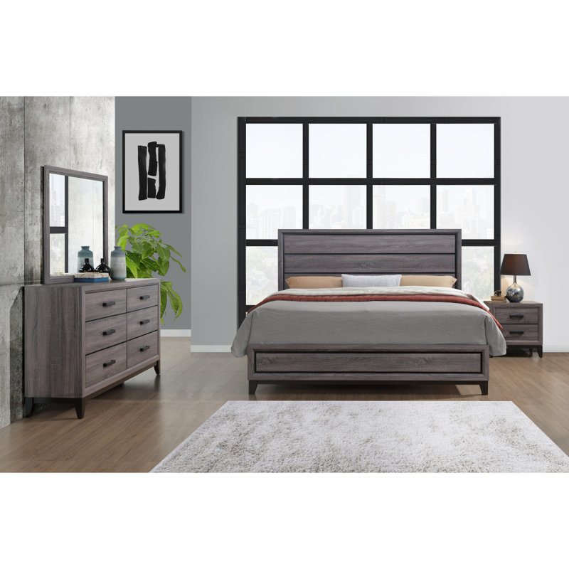 Ensemble de chambre complète 5 pièces MIRAGE GREY, Noir/gris, Lit double