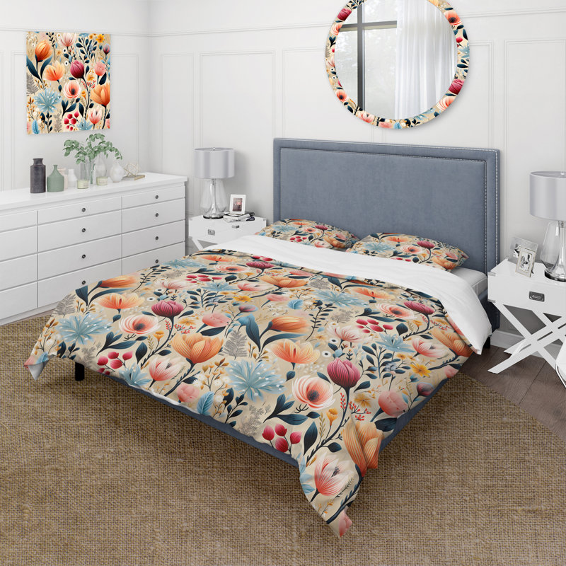 Ensemble de housse de couette à motif floral Tribal Botanics Floral, Housse de couette simple + 1 taie décorative stan
