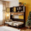 Lit escamotable UnaAlano avec armoire de rangement et bureau intégré, lit escamotable mural, ports USB intégrés et éclairage DEL, grand-694938993