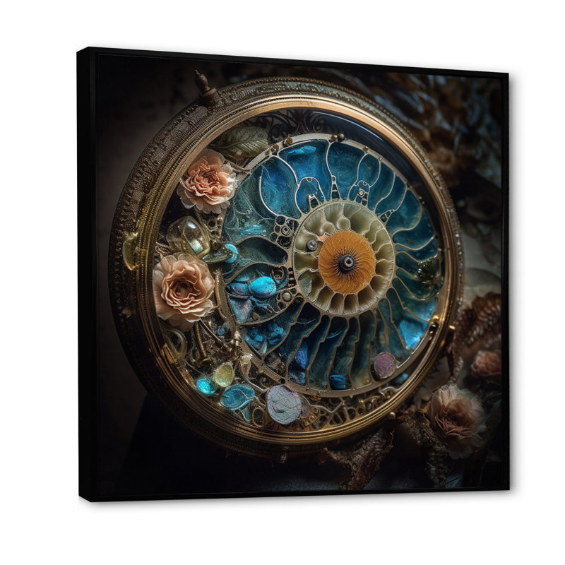 Bioluminescent spiral océanique astrolabe, H 36 po x l 36 po x P 1,5 po, Cadre flottant noir