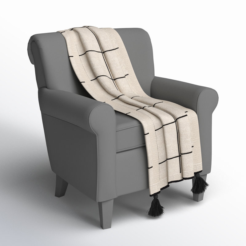 Knitted Throw Blanket, Beige/Black