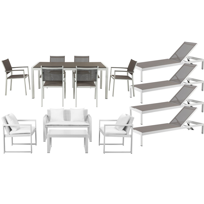 Chester 14 - Person Patio Conversation Set with Cushions, White, White