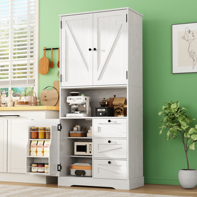 71" White Tall Kitchen Pantry Cabinet