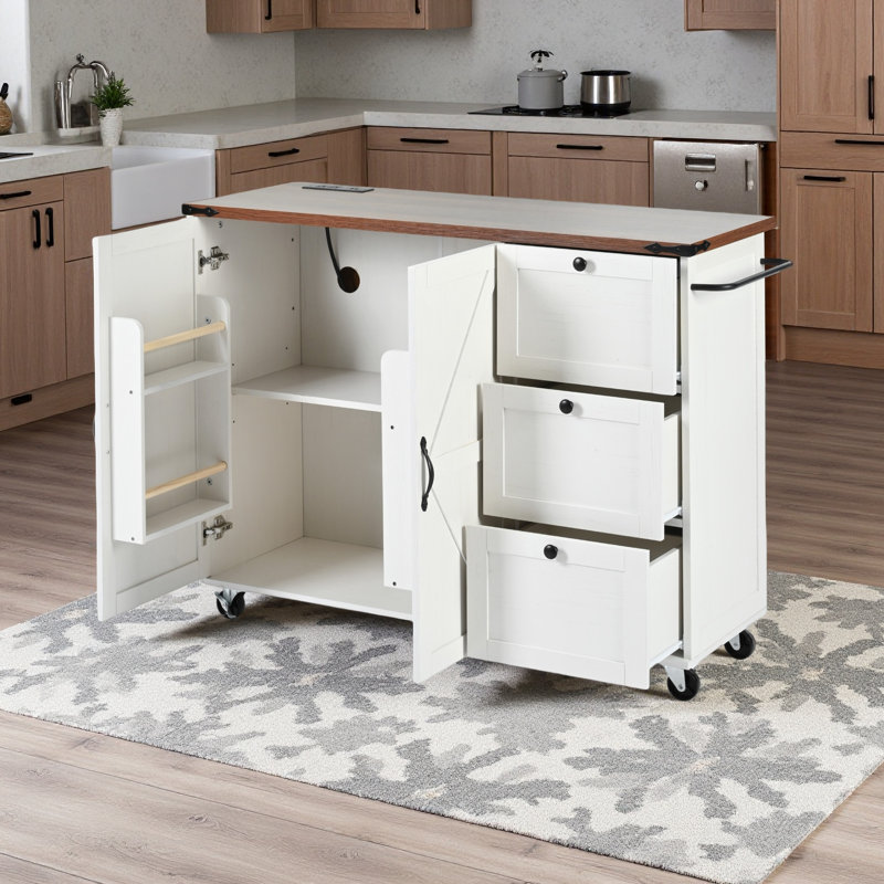 54.5 " W Kitchen Cart, White/Gray