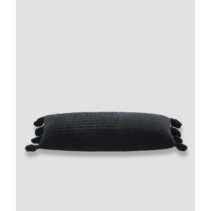 Braided Pom Lumbar Pillow Cover & Insert, Black