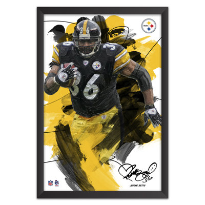 «Sporticulture NFL Pittsburgh Steelers Jerome Bettis», art mural encadré 36 coups de pinceau, légende du football, œuvre d'art de grotte de ventilateur de 14 po x 20 po