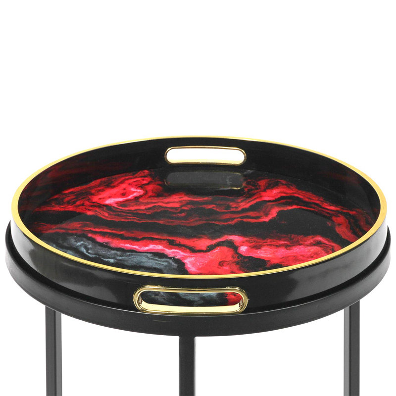 Bellarose 65cm Round Nesting Table for Living Room, Modern Design Top End Table, Red/Black