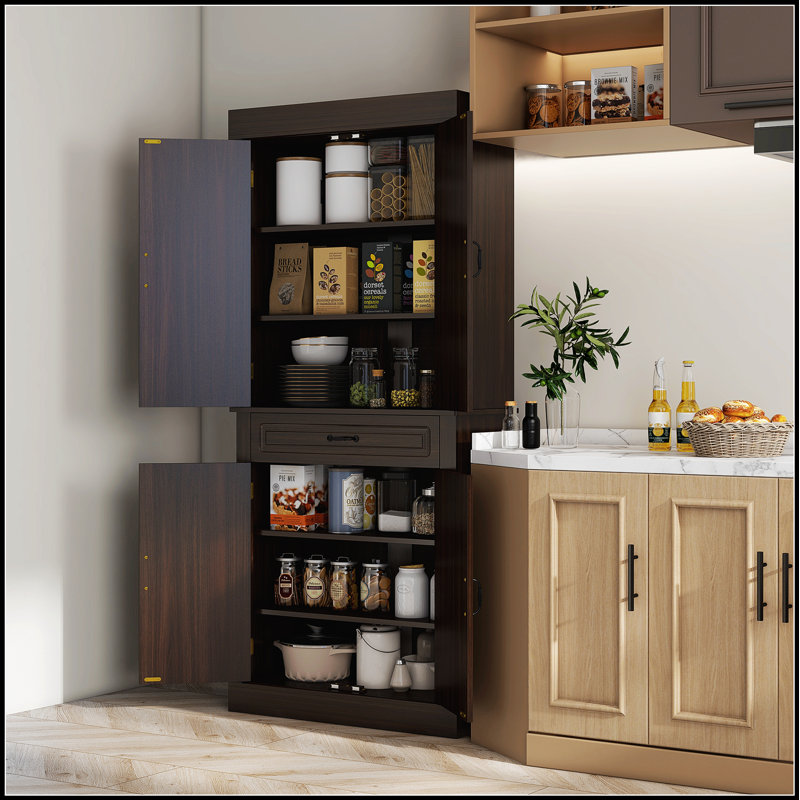 Garde-manger autoportant de 71 po avec 4 portes et 2 grandes armoires, armoire de rangement haute