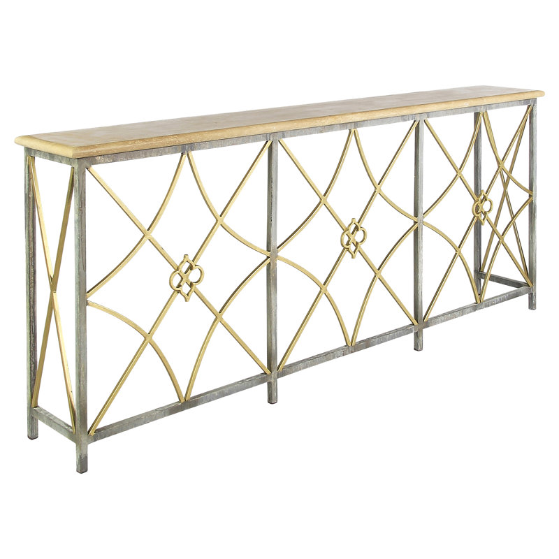 Boxwoods Console Table, Antique Black, 34" H x 36" W x 14" D, Lite Travertine