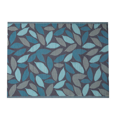Gillian 1.5M X 2.1M Flora Leaves Large Outdoor Alfresco Patio Rug Mat In Blue