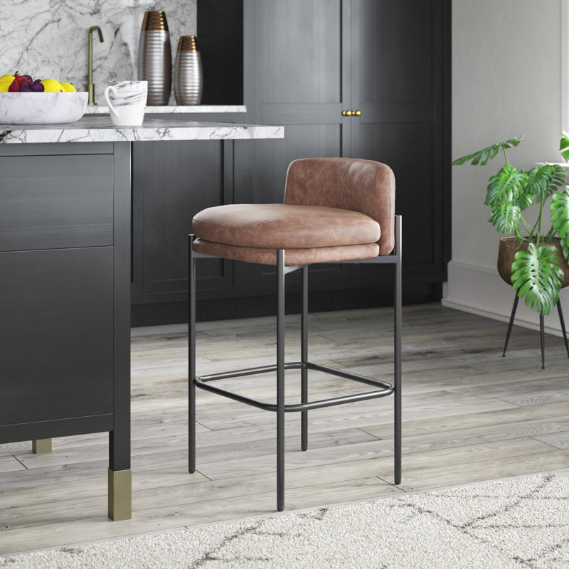 Sykesville Modern Mid-Back Counter Stool - Faux Leather, Brown/Black