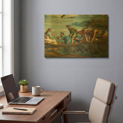 Art mural en métal doré, "Le miraculeux tirage des poissons", par 24 po x 16 po