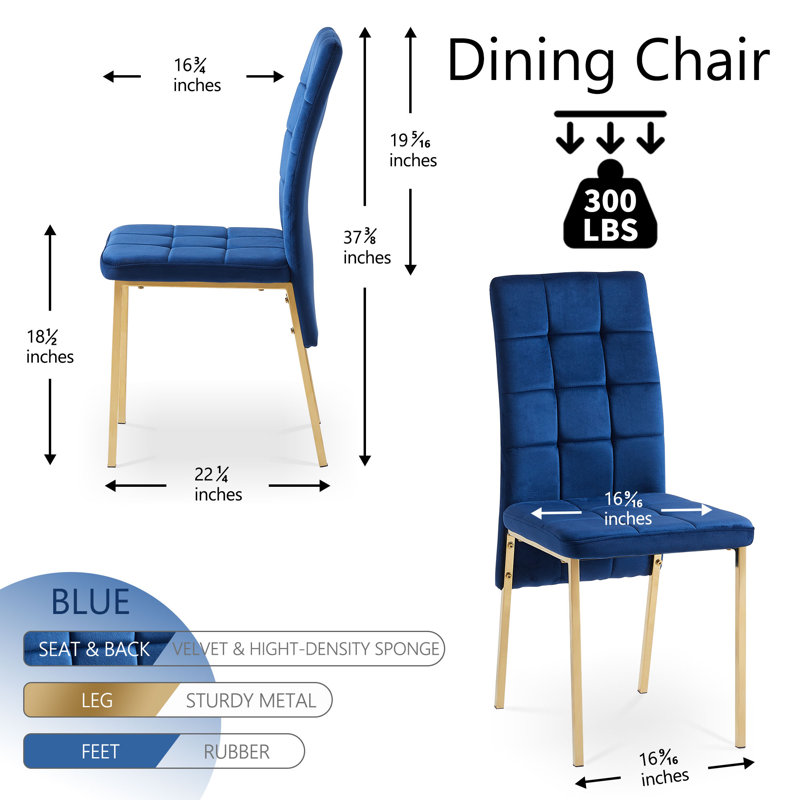 Brooklyn Velvet High Back Side Chair, Blue, Golden