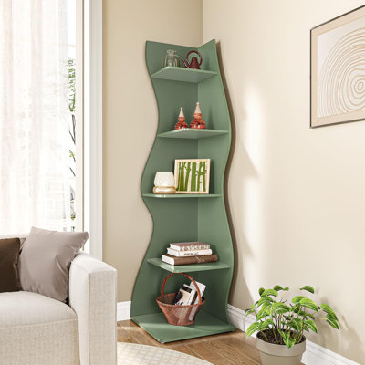 Small Corner Shelf, Modern 5-Tier Wall Corner Bookshelf, Stylish Bookcase Storage Rack For Small Space, Living Room, Bedroom