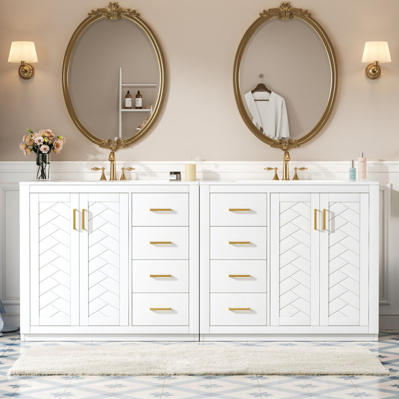 Le meuble-lavabo 72 po avec lavabo en céramique peut être séparé, Blanc