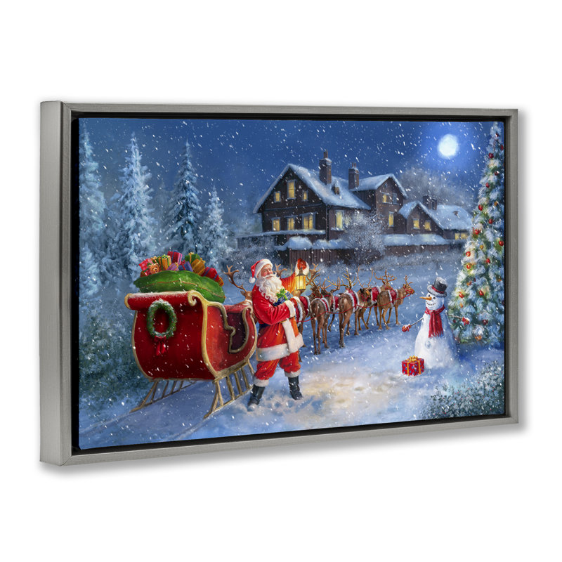 «Santa Snowy Night View» par Grateful Licensing, Cadre flottant gris lustré, H 21 po x l 13 po