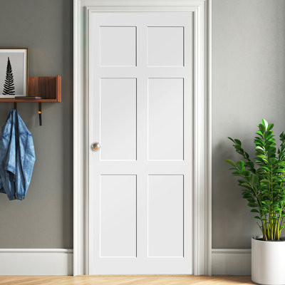 Dalle de porte à six panneaux 28 po x 84 po Crazy ELF, porte de panneau de bricolage, porte de grange intérieure moderne, imperméable, anti-déformation, pré-percée prête à assembler, convient aux portes pré-suspendues et aux portes de grange