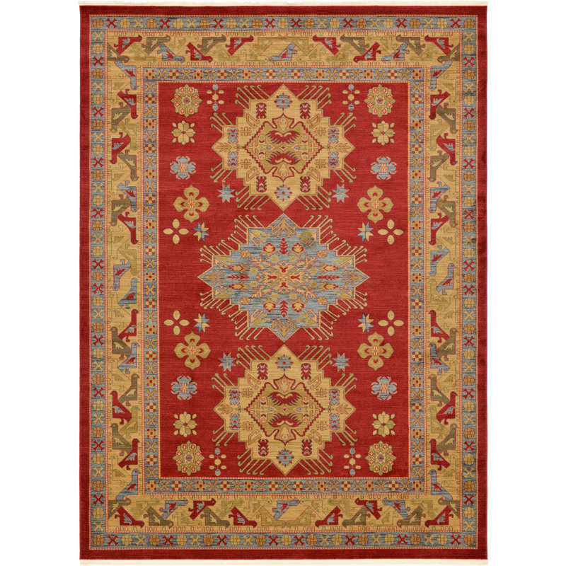 Tapis rouge de style oriental Eesi, Rectangle 10 pi x 13 pi 1 po